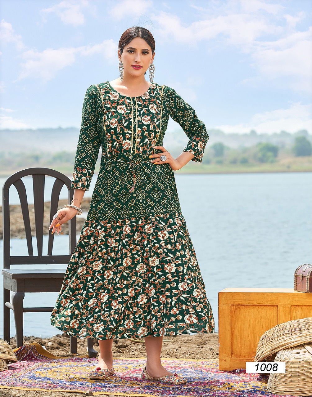 Banwery Fairy Stories 1 Rayon Printed Party Wear Long Anarakli Kurti Collection